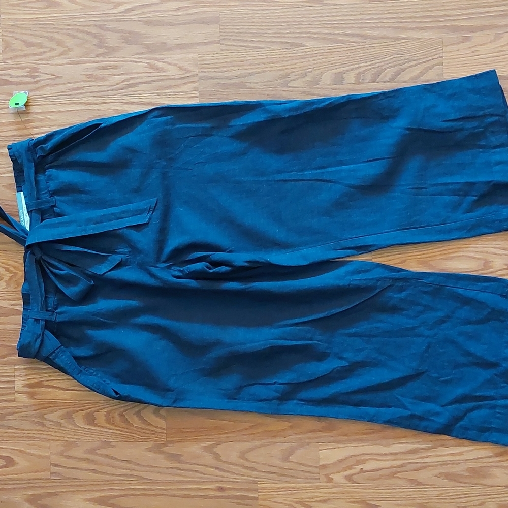 Liz Claiborne Linen Cropped Pant, Navy, Sz M, NWT